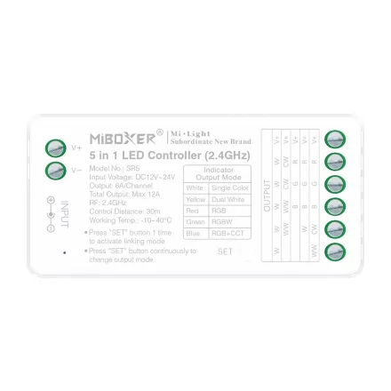 Miboxer SR5 5 in 1 vezérlő (Mono, RGB, RGBW, CCT, RGB+CCT) 2.4GHz