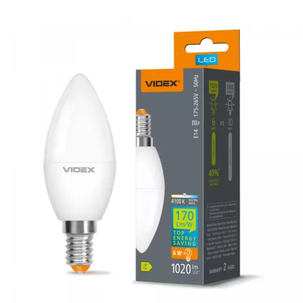 VIDEX C37h LED izzó, 6W, E14, 4100K
