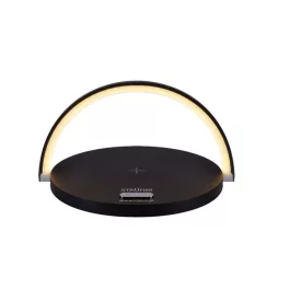   Strühm Saturn asztali lámpa fekete színben vezeték nélküli telefontöltővel