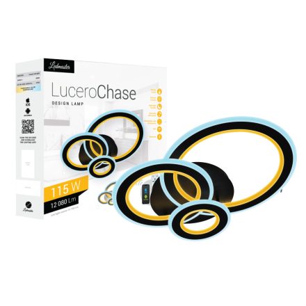 Lucero Chase 115 W-os 50 cm átmérőjű fekete LED távirányítós és mobil applikációval vezérelhető mennyezeti lámpa