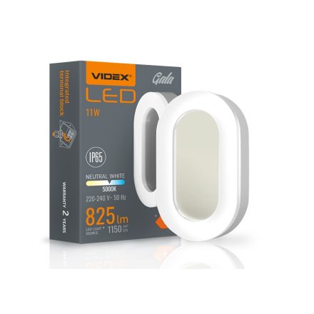 Videx Gala 11 W-os 190x113 mm ovális alakú natúr fehér fehér mennyezeti lámpa IP65-ös védettségű