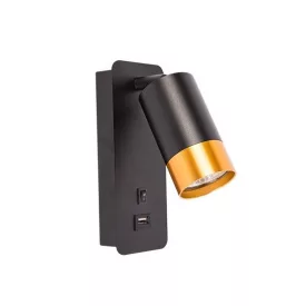   MasterLED Klemens arany/fekete fali lámpa GU10-es foglalattal USB aljzattal