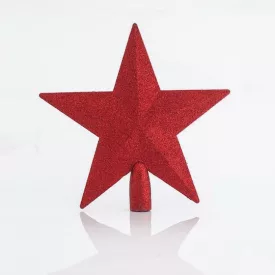 Eurolamp Csillámos csúcsdísz, piros, 6x20cm