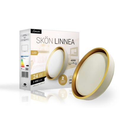 Skön Linnea 24 W-os ø400 mm kerek natúr fehér fehér-arany színű mennyezeti lámpa IP20-as védettségű