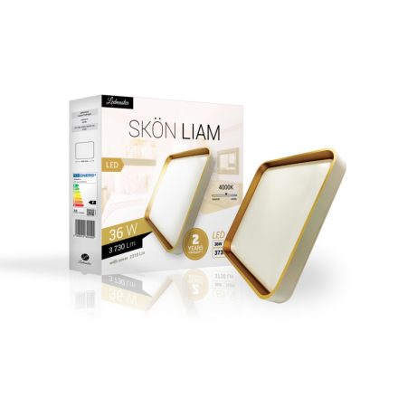 Skön Liam 36 W-os ø500 mm négyzet alakú natúr fehér fehér-arany színű mennyezeti lámpa IP20-as védettségű