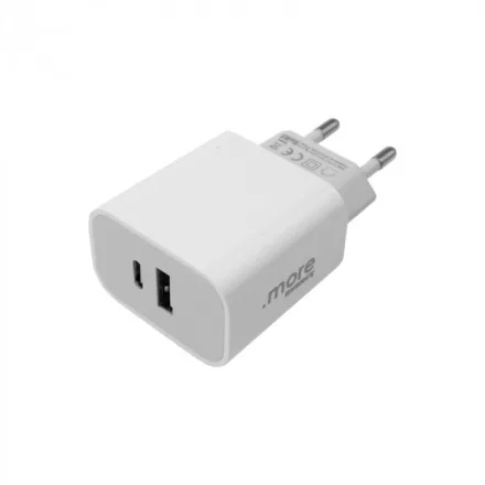 Ecolight 20 W-os USB-C + USB-A fali töltő, fehér, gyorstöltéssel