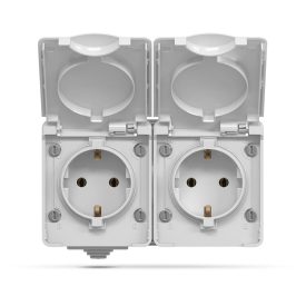   Videx Binera szürke színű falon kívüli vízmentes dupla földelt csatlakozó aljzat csapófedéllel (5/50)