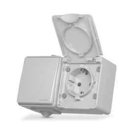   Videx Binera szürke színű falon kívüli vízmentes földelt csatlakozó aljzat csapófedéllel + egypólusú kapcsolóval (101) (5/50)