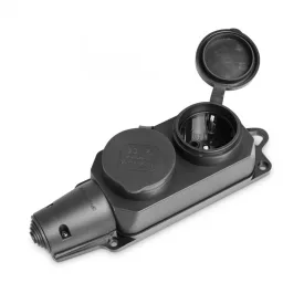   Videx Titanum fekete színű gumis 2-es elosztó dugaljzat fedéllel IP44 (10/60)