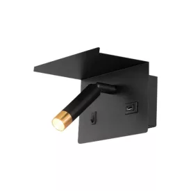   MasterLED Piero G9-es foglalatú + LED-es fekete-arany fali polc lámpa USB csatlakozóval