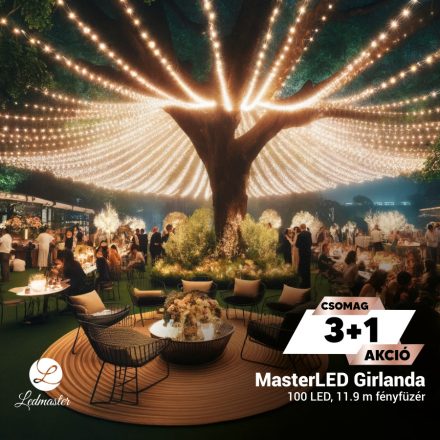 MasterLED Girlanda napelemes 100 LED-es 11 90 m hosszúságú fényfüzér 3+1 csomagakció