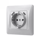 Videx Binera ezüst színű süllyesztett földelt csatlakozó aljzat + 1-1 db USB csatlakozóval USB-C csatlakozóval (20/120)