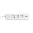 Videx Oncord fehér színű 3-as professzionális hosszabbító kapcsolóval 3m-es kábellel 2 x USB + 1 x USB-C