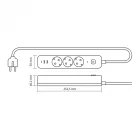 Videx Oncord fehér színű 3-as professzionális hosszabbító kapcsolóval 3m-es kábellel 2 x USB + 1 x USB-C