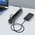 Videx Oncord fekete színű 4-es professzionális hosszabbító kapcsolóval 3m-es kábellel 1 x USB + 1 x USB-C