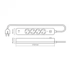 Videx Oncord fekete színű 4-es professzionális hosszabbító kapcsolóval 3m-es kábellel 1 x USB + 1 x USB-C