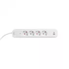 Videx Oncord fehér színű 4-es professzionális hosszabbító kapcsolóval 3m-es kábellel 1 x USB + 1 x USB-C