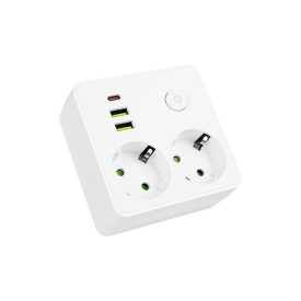   MasterLED Modi fehér színű 2-es hosszabító kapcsolóval  2 x USB-A  1x USB-C