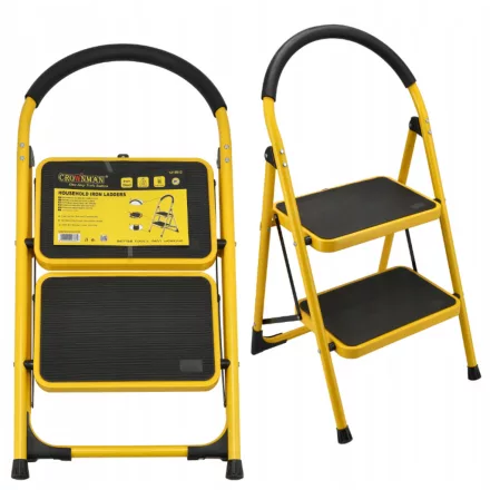 Összecsukható létra, 2 lépcsős, acél létra, 150 kg terhelhetőség