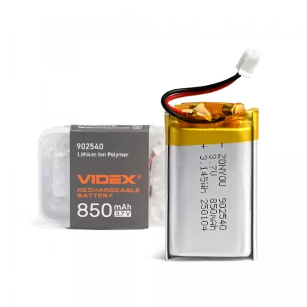 Videx ÚJRATÖLTHETŐ Li-pol akkumulátor VLF-B902540-85 850mAh