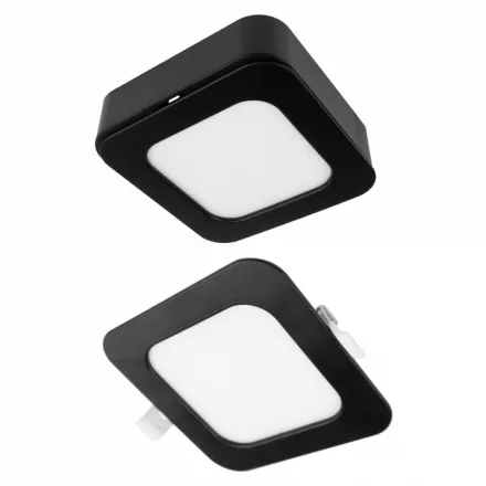 Ecolight 6W-os, négyzet alakú, CCT, fekete, süllyesztett és felületre szerelhető lámpa