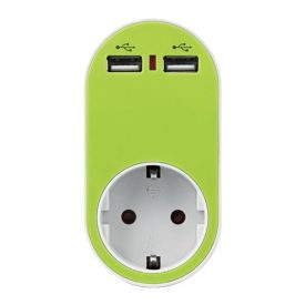 Dugaljzat 2 USB csatlakozóval zöld színben