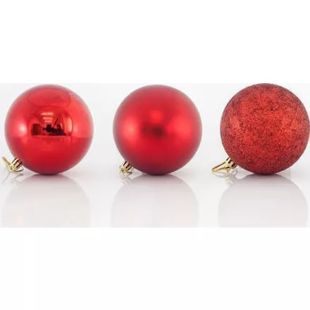 Eurolamp Akasztós gömbdísz dísz műanyag piros 10cm szett 6db