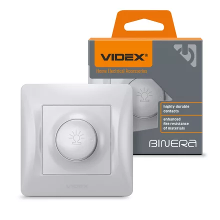 Videx Binera ezüst színű süllyesztett 600W-os dimmer kapcsoló (12/96)