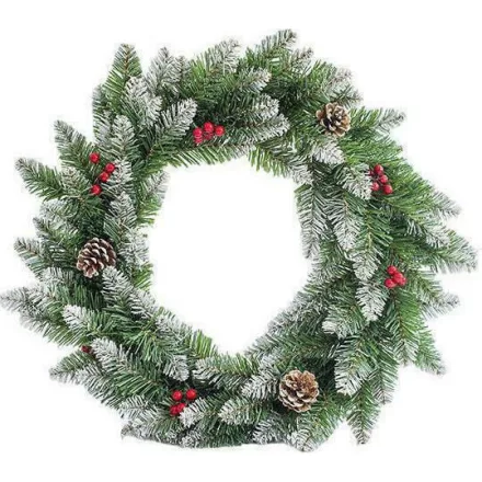Eurolamp karácsonyi műanyag díszkoszorú, 50 cm átmérővel, zöld, havas mintával