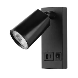   EUROLAMP ARTE ILLUMINA CHARGE Fekete Falilámpa olvasólámpa USB C csatlakozóva 5w 3000k 150x80x145mm 